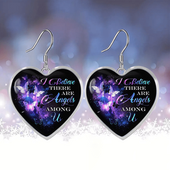 Purple Butterfly Heart Glass Pendant Earrings Graduation Party Birthday Gift