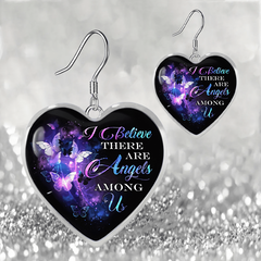 Purple Butterfly Heart Glass Pendant Earrings Graduation Party Birthday Gift