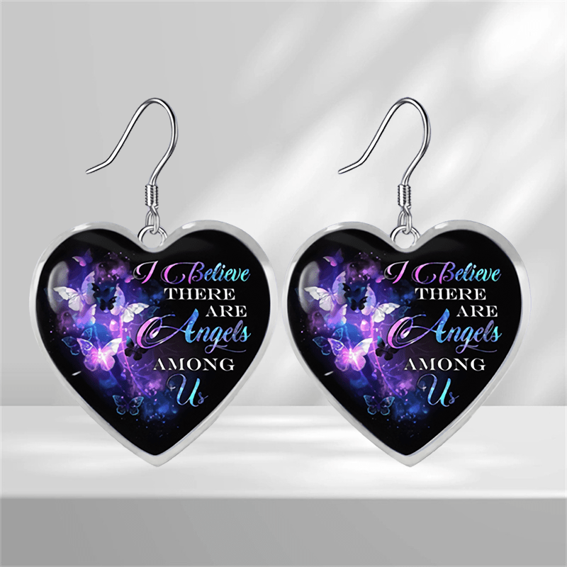 Purple Butterfly Heart Glass Pendant Earrings Graduation Party Birthday Gift