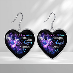 Purple Butterfly Heart Glass Pendant Earrings Graduation Party Birthday Gift