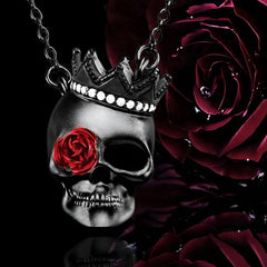 Dark Wind Halloween Crown Skull Rose Pendant Gothic Necklace