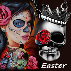 Dark Wind Halloween Crown Skull Rose Pendant Gothic Necklace