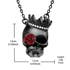 Dark Wind Halloween Crown Skull Rose Pendant Gothic Necklace