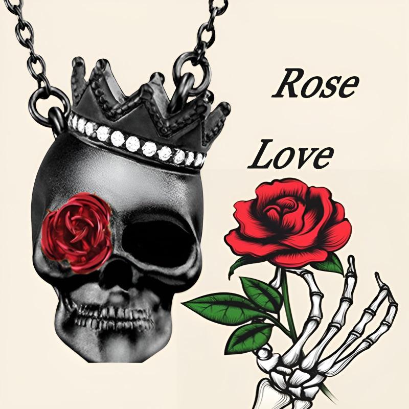 Dark Wind Halloween Crown Skull Rose Pendant Gothic Necklace