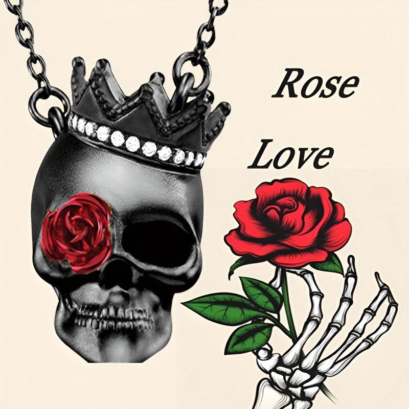 Dark Wind Halloween Crown Skull Rose Pendant Gothic Necklace