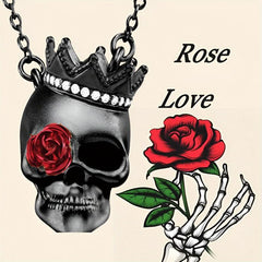 Dark Wind Halloween Crown Skull Rose Pendant Gothic Necklace