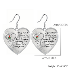 Love Heart And Cardinals Pattern Heart Shaped Glass Pendant Earrings