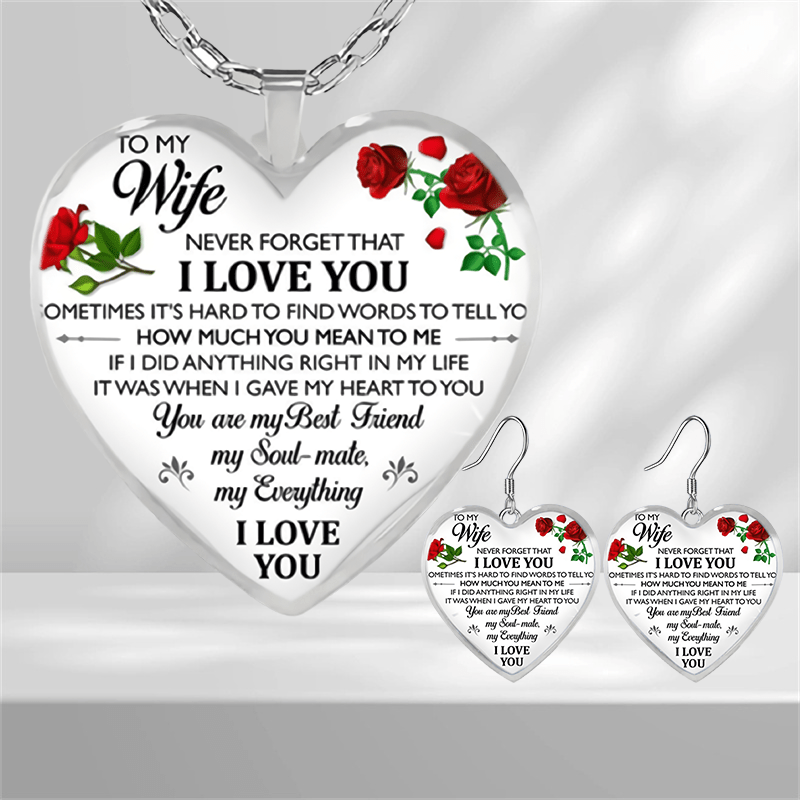 Rose Pattern Heart Glass Earrings Graduation Birthday Gift