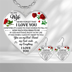 Rose Pattern Heart Glass Earrings Graduation Birthday Gift