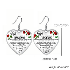 Rose Pattern Heart Glass Earrings Graduation Birthday Gift