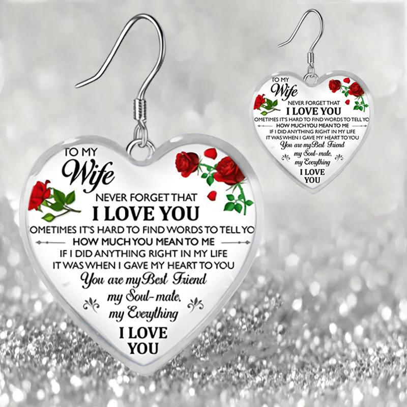 Rose Pattern Heart Glass Earrings Graduation Birthday Gift