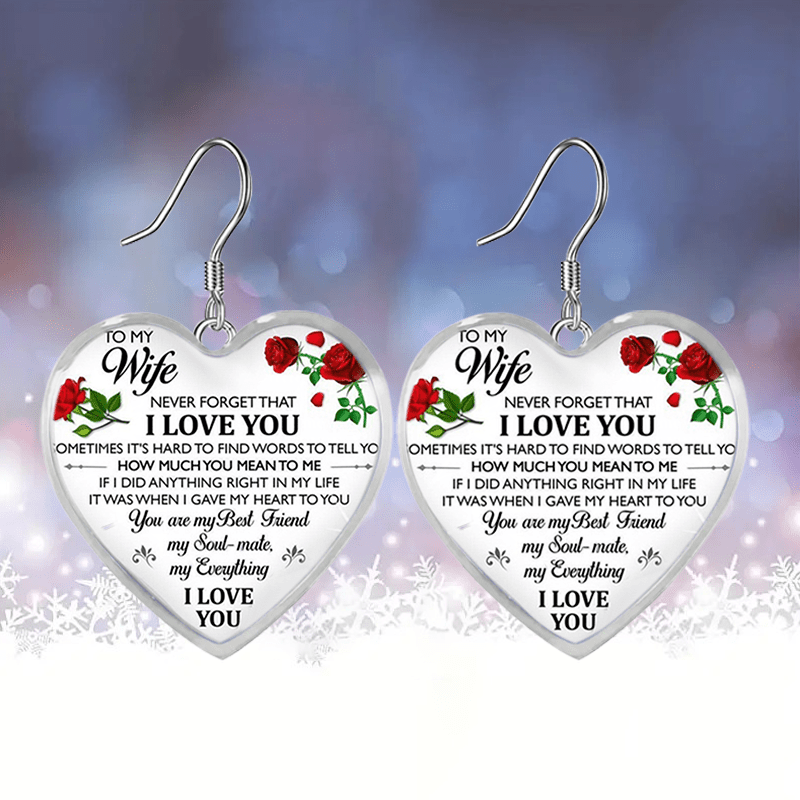 Rose Pattern Heart Glass Earrings Graduation Birthday Gift
