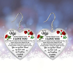 Rose Pattern Heart Glass Earrings Graduation Birthday Gift