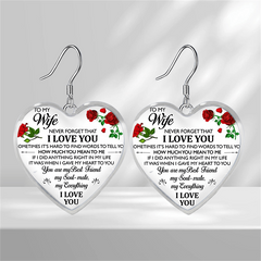 Rose Pattern Heart Glass Earrings Graduation Birthday Gift