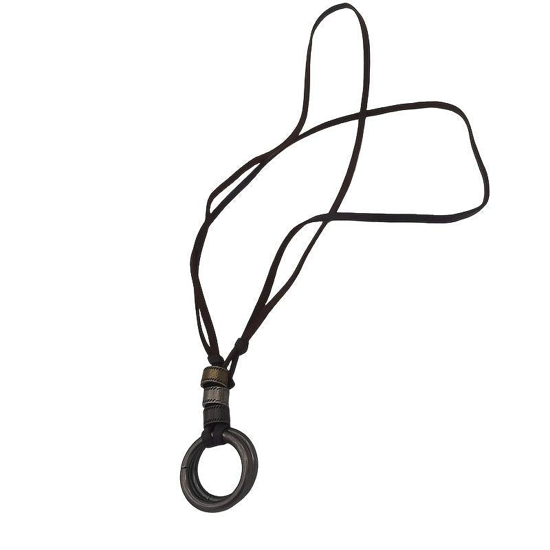 Double Ring Leather Men's Necklace Coffee