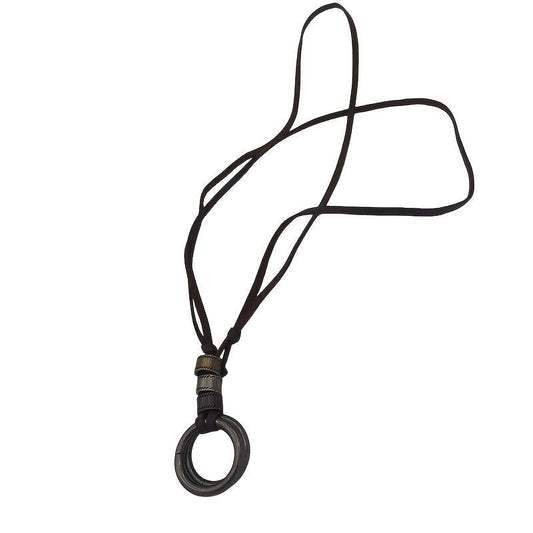 Double Ring Leather Men's Necklace Coffee