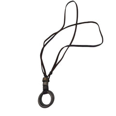 Double Ring Leather Men's Necklace Coffee