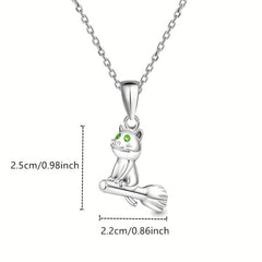 Cartoon Broomstick Cat Pendant Necklace for Women