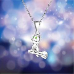 Cartoon Broomstick Cat Pendant Necklace for Women