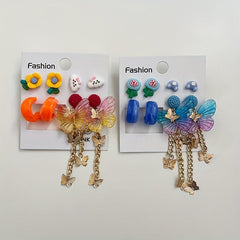 4pcs Flower Butterfly Cloud Acrylic Earrings Set