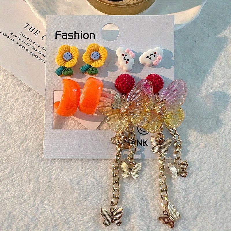 4pcs Flower Butterfly Cloud Acrylic Earrings Set