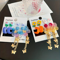 4pcs Flower Butterfly Cloud Acrylic Earrings Set