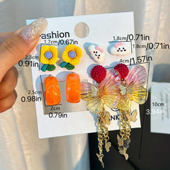 4pcs Flower Butterfly Cloud Acrylic Earrings Set