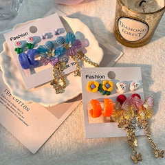 4pcs Flower Butterfly Cloud Acrylic Earrings Set