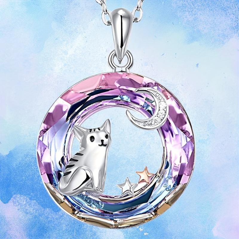Purple Circle Cat Necklace Pendant Full of Holiday Cheer