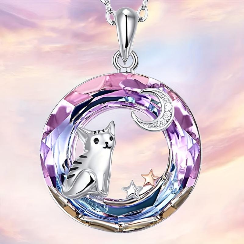 Purple Circle Cat Necklace Pendant Full of Holiday Cheer