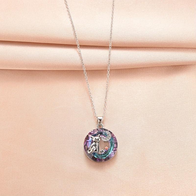 Purple Circle Cat Necklace Pendant Full of Holiday Cheer