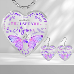Purple Butterfly Heart Glass Pendant Earrings Graduation Gift