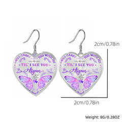 Purple Butterfly Heart Glass Pendant Earrings Graduation Gift