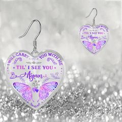 Purple Butterfly Heart Glass Pendant Earrings Graduation Gift