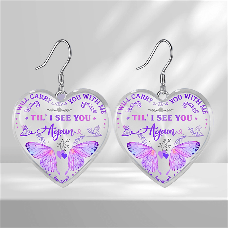 Purple Butterfly Heart Glass Pendant Earrings Graduation Gift