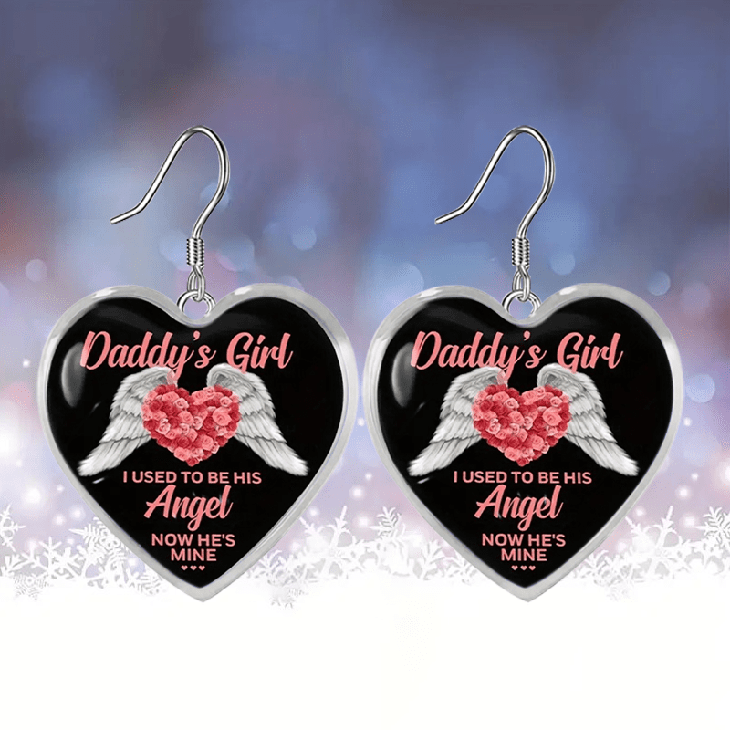 Pink Gemstone & Wing Heart Glass Pendant Earrings for Girls