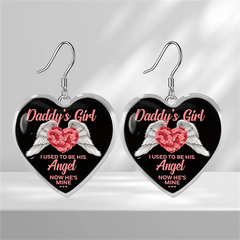 Pink Gemstone & Wing Heart Glass Pendant Earrings for Girls