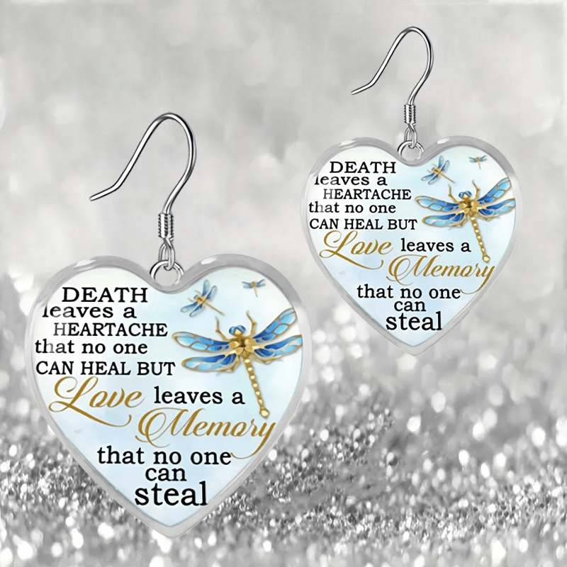 Dragonfly Heart Glass Pendant Earrings for Girls