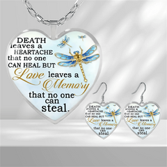 Dragonfly Heart Glass Pendant Earrings for Girls