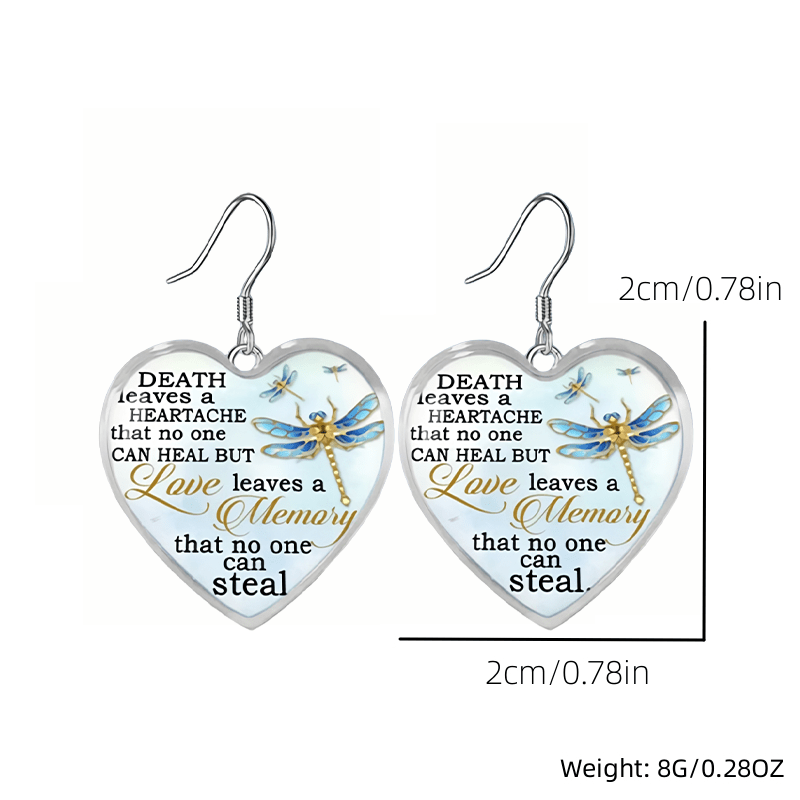 Dragonfly Heart Glass Pendant Earrings for Girls