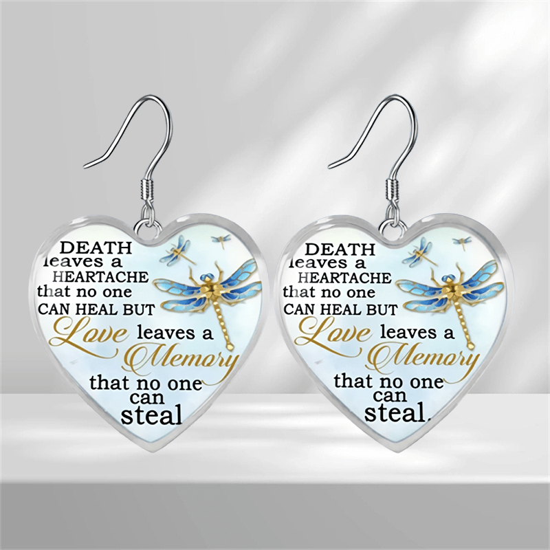 Dragonfly Heart Glass Pendant Earrings for Girls