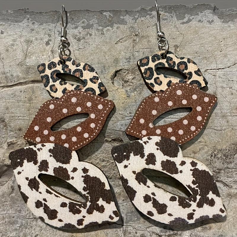 Cowboy Hat Boots Mushroom Earrings Leopard Print Big Lips Party Decoration