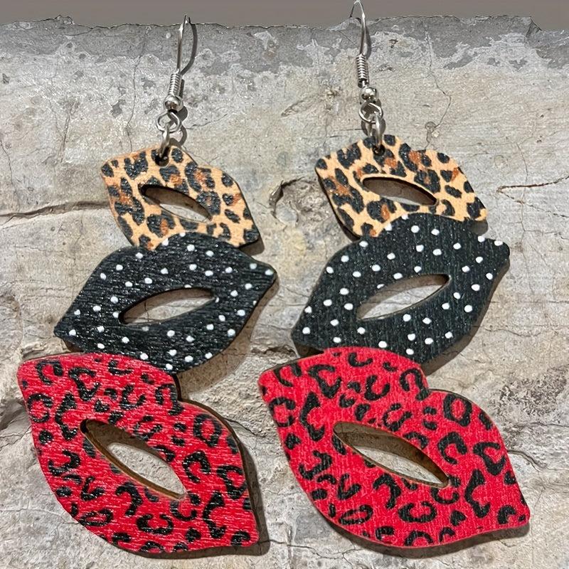 Cowboy Hat Boots Mushroom Earrings Leopard Print Big Lips Party Decoration