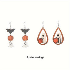 Halloween Cat Maple Leaf Ghost Pumpkin Bat Earrings