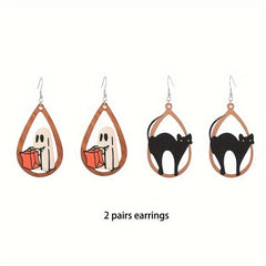 Halloween Cat Maple Leaf Ghost Pumpkin Bat Earrings