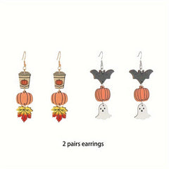 Halloween Cat Maple Leaf Ghost Pumpkin Bat Earrings