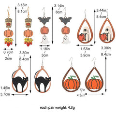Halloween Cat Maple Leaf Ghost Pumpkin Bat Earrings