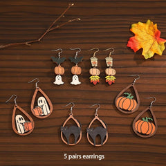 Halloween Cat Maple Leaf Ghost Pumpkin Bat Earrings