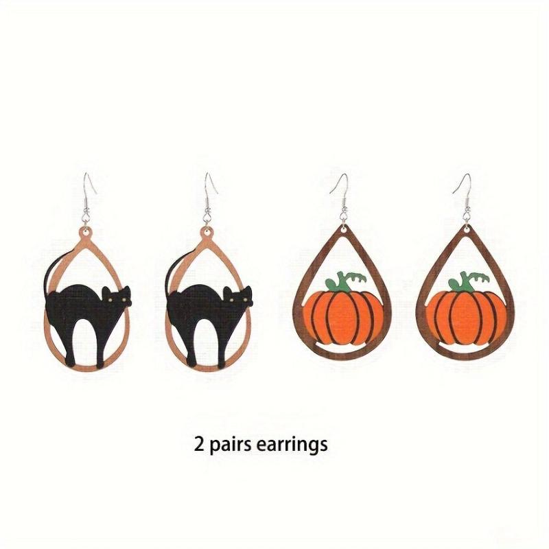 Halloween Cat Maple Leaf Ghost Pumpkin Bat Earrings