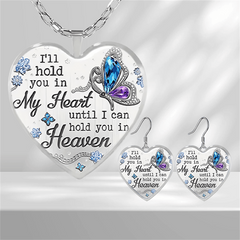 Gemstone Butterfly Glass Earrings - Heart Shaped Pendant